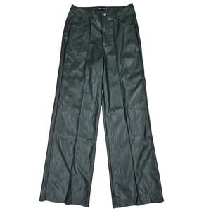 NWT Prettylittlething Bottle Green Faux Leather Extreme Wide Leg Trouser US Sz 8